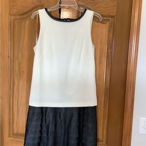 Ann Taylor White Dress with Black Faux-Leather Trim